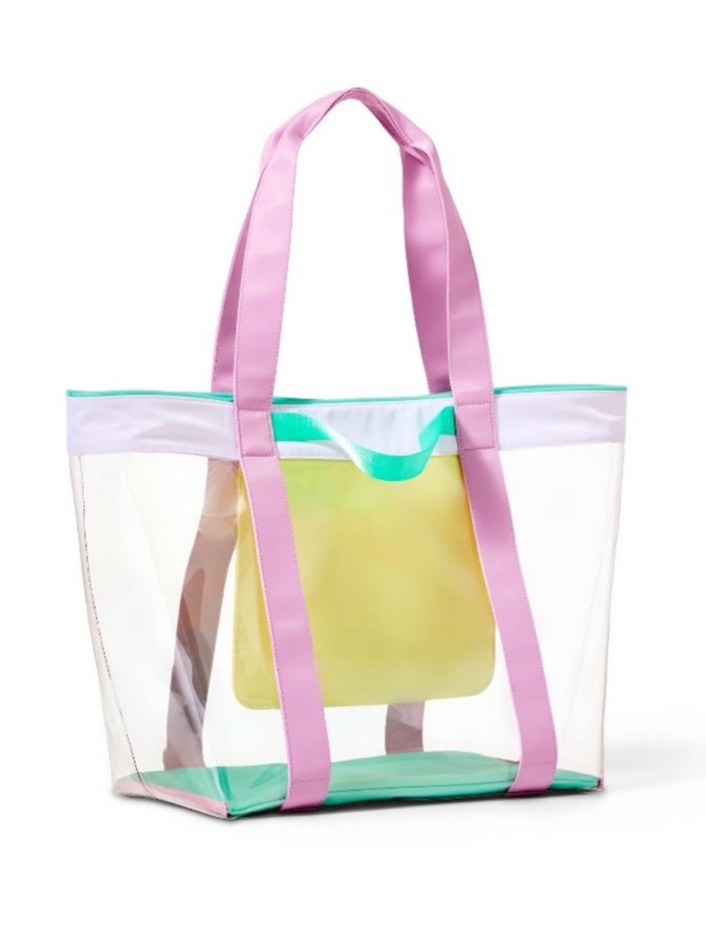 Stoney Clover Lane Clear Tote with Pink Straps and Yellow Pouch